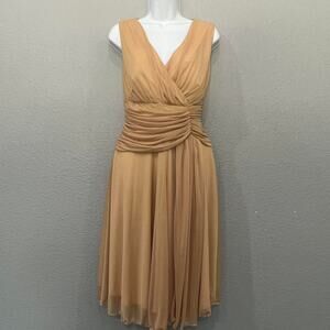 Tan midi dress with pleated